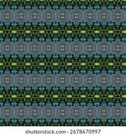 Abstrato padrão geométrico sem emenda com tons verdes, amarelos e cinzas, criando um design caleidoscópio moderno. Perfeito para papel de parede, têxtil ou arte digital. Palavras-chave douradas: abstract, geometric, pat