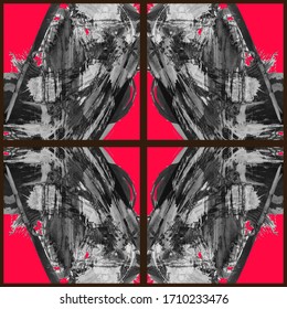  Patrón abstracto geométrico transparente. Grunge vectorial mano abstracta - adorno pintado. Elemento de trazo de pincel Kaleidoscope.