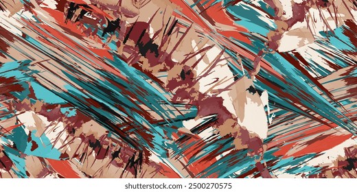 Abstract geometric seamless pattern with grunge happy illustration.