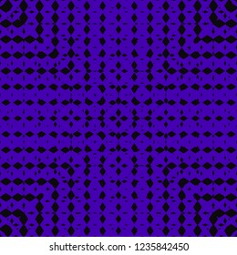 Abstract geometric seamless pattern with halftone square tiles. Vector minimalist background with gradient transition effect. Optical art texture. Black and purple color. Trendy repeatable design