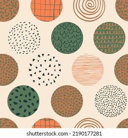 Abstract geometric seamless pattern with hand drawn doodle scribble circles, minimal texture. Minimalistic geometry background. Vector art design for summer prints, cover, home deco wallpaper