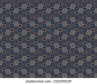 Abstract Geometric Seamless Pattern. Hexagon Elements In Shade Of Brown And Slate Gray On Slate Blue Background, Monochrome Elegant Pattern Design. Vector Illustration.