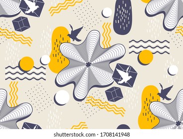 Abstract geometric seamless pattern hipster fashion, Bright fresh color, Dots and lines and circles background, vector illustration.