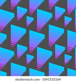 Abstract geometric seamless pattern holographic neon blue and pink halftone stripes. Extreme sport style, urban art texture. Trendy background in bright neon colors. Stock vector.