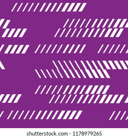 Abstract geometric seamless pattern with horizontal fading lines, tracks, halftone stripes. Purple background.