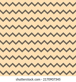 Abstract geometric seamless pattern. Horizontal black zigzag lines on beige background. Simple design for textile 