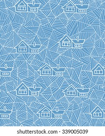 Abstract geometric seamless pattern with houses. Geometric snowdrifts. Vector illustration.