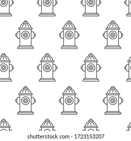 Abstract geometric seamless pattern with hydrants, black and white line art. Vector illustration