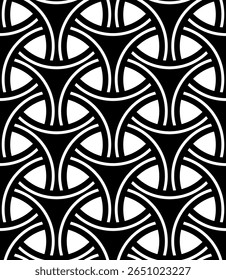 Abstrato padrão contínuo geométrico com formas intersecting - desenho à mão ilustração vetor preto e branco.
