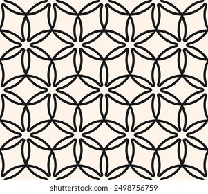 Abstraktes geometrisches nahtloses Muster im islamischen Stil. Vektor dekorative Linien Textur, elegantes Blumengitter, Mesh. Traditioneller orientalischer Hintergrund. Elegantes schwarz-weißes Ornament, mehrfaches Design