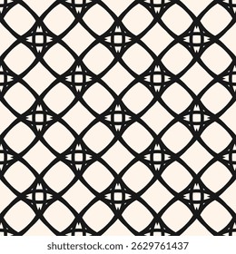Abstract geometric seamless pattern with linear grid, lattice, mesh, net, thin lines, diamond shapes. Simple elegant black and white background texture. Repeated monochrome design for print, fabric