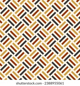 Abstract geometric seamless pattern with lines and square shapes in vintage and retro colors on beige backgrounds. Diagonal graphic design for textile and fabric print. Vector Illustration.