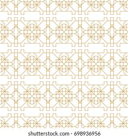 Abstract geometric seamless pattern with lines and polyginal elements on the white background.