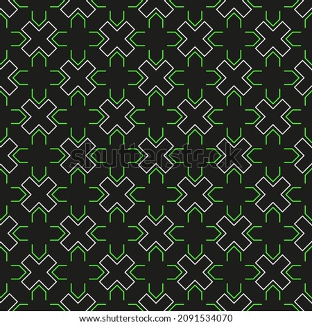 Abstract geometric seamless pattern with lines and crosses. Cyber pattern, vector background