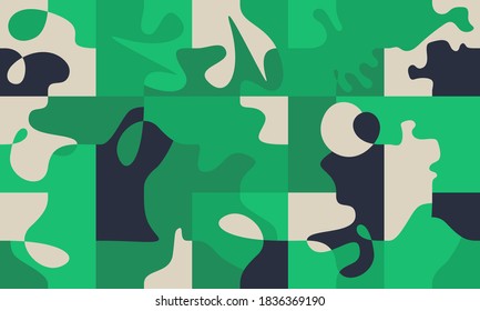 Abstract geometric seamless pattern made with camouflage shapes. Geometric mosaic composition, useful for web design, business card, invitation, poster, textile print, background.