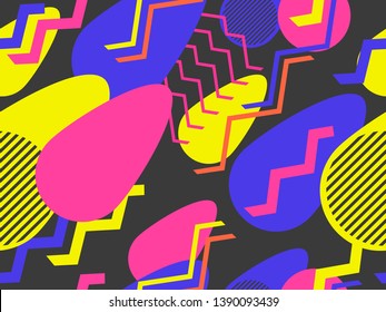 Abstract geometric seamless pattern in the memphis style of the 80s. Background for wrapping paper, print, fabric and printing. Vector illustration