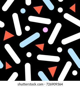 Abstract geometric seamless pattern. Memphis design style. Print with geometric forms and signs.