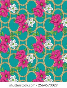 Abstract geometric seamless pattern in mid-century modern colors, illustration with texture