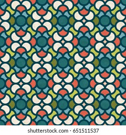 Abstraktes geometrisches nahtloses Muster in modernen Farben des mittleren Jahrhunderts, Vektorgrafik mit Textur