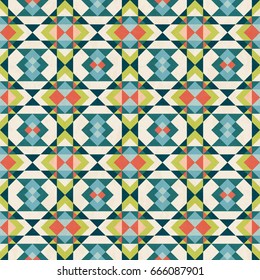 Abstract geometric seamless pattern in mid-century modern colors, vector illustration with texture