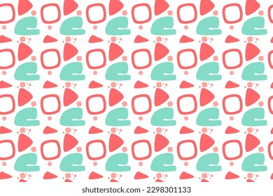 Abstract Geometric Seamless Pattern Minimal Shape in pastel colors, accented with waves, circles, and a doodled texture background. perfect for prints, covers, boho decorations