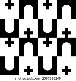 Abstract geometric seamless pattern. Minimalist geometrical ornament, puzzle design. Vector illustration.