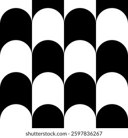 Abstract geometric seamless pattern. Minimalist geometrical ornament, puzzle design. Vector black and white illustration.
