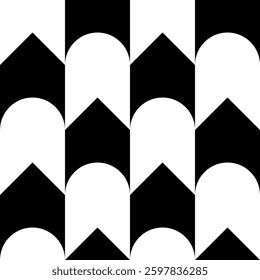Abstract geometric seamless pattern. Minimalist geometrical ornament, puzzle design. Vector black and white illustration.