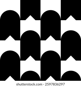 Abstract geometric seamless pattern. Minimalist geometrical ornament, puzzle design. Vector black and white illustration.