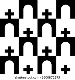 Abstract geometric seamless pattern. Minimalist geometrical ornament, puzzle design. Vector black and white illustration.