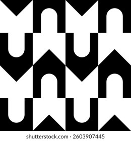 Abstract geometric seamless pattern. Minimalist geometrical ornament, puzzle design. Vector black and white illustration.