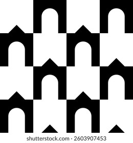 Abstract geometric seamless pattern. Minimalist geometrical ornament, puzzle design. Vector black and white illustration.