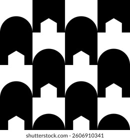 Abstract geometric seamless pattern. Minimalist geometrical ornament, puzzle design. Vector black and white illustration.
