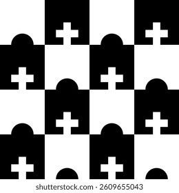 Abstract geometric seamless pattern. Minimalist geometrical ornament, puzzle design. Vector black and white illustration.