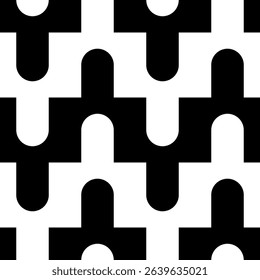 Abstract geometric seamless pattern. Minimalist geometrical ornament, puzzle design. Vector black and white illustration.