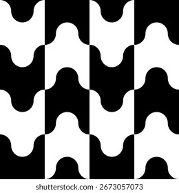 Abstract geometric seamless pattern. Minimalist geometrical ornament, puzzle design. Vector black and white illustration.
