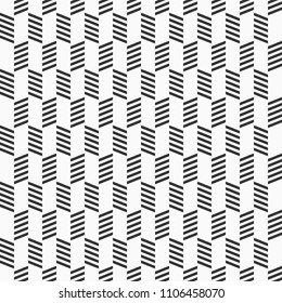 Abstract geometric seamless pattern. Modern stylish texture. Repeating geometric shapes. Chevron elements, stripes. Contemporary graphic design. Vector monochrome background.