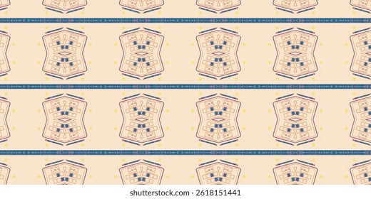 Abstract Geometric Seamless Pattern - Modern retro style with curved squares, small colorful accents, and vintage tone.
