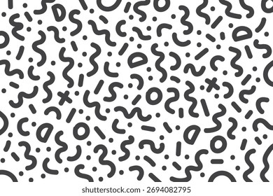 Abstract geometric seamless pattern with modern shapes. creative minimal background design with circles, lines, triangles, and squiggles for wrapping paper, wallpaper, or digital projects