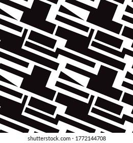 Abstract geometric seamless pattern. Monochrome endless texture, contour black bricks on the transparent background. Vector illustration for print, decoration of interiors, surfaces