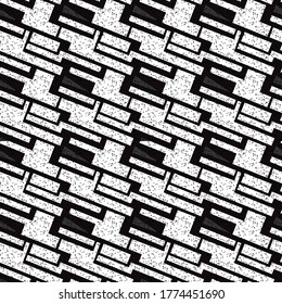 Resumen del patrón geométrico sin costuras. Textura sin fin monocroma, pavimento texturado de piedra blanca sobre el fondo negro. Ilustración vectorial para impresión, decoración de interiores, superficies, carreteras