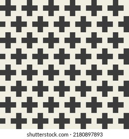 Abstract Geometric Seamless Pattern. Monochrome Repeating Ornament with Plus Signs. Vector Illustration