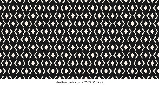 Abstract geometric seamless pattern. Monochrome vector background. Simple ornament with small rhombuses, diamond shapes, mesh, grid. Black and white minimal ornamental texture. Repeated dark design