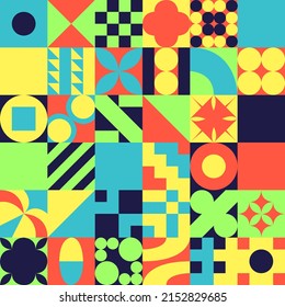 Abstract geometric seamless pattern mosaic. Colorful, simple shapes in a square design.