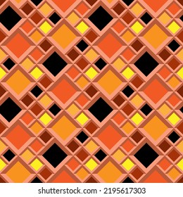 Abstraktes geometrisches nahtloses Muster. Mosaik aus braunen, orangefarbenen, gelben, schwarzen Fliesen. Halloween-Farben. Quadrat, Diamantgitter