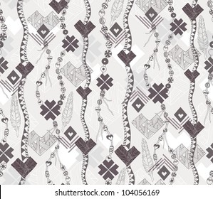 Abstract geometric seamless pattern. Native style pattern with hearts.