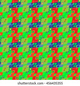 Abstract geometric seamless pattern on a green background.