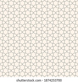 Resumen del patrón geométrico sin costuras en estilo oriental. Ornamento monocromo vectorial con líneas delgadas, mosaico, sutil rejilla floral. Fondo blanco y negro. Diseño minimalista moderno para decoración, impresión, web