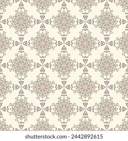 Abstract geometric seamless pattern. Oriental texture, elegant lace backdrop. Indian traditional luxury background. Subtle beige ornament, repeat tiles, modern design for fabric, wallpaper, linen