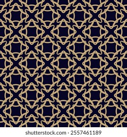 Abstract geometric seamless pattern in oriental style. Golden vector ornament background with curved lines, mesh, lattice, grid, net, squares, rhombuses. Repeat black and gold decorative geo design  